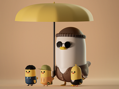 An ordinary family of ducks 3d 3dart 3dartist 3dgraphic agent blender character cuteart duck duck3d duckart ducklover illustration kawaii ui