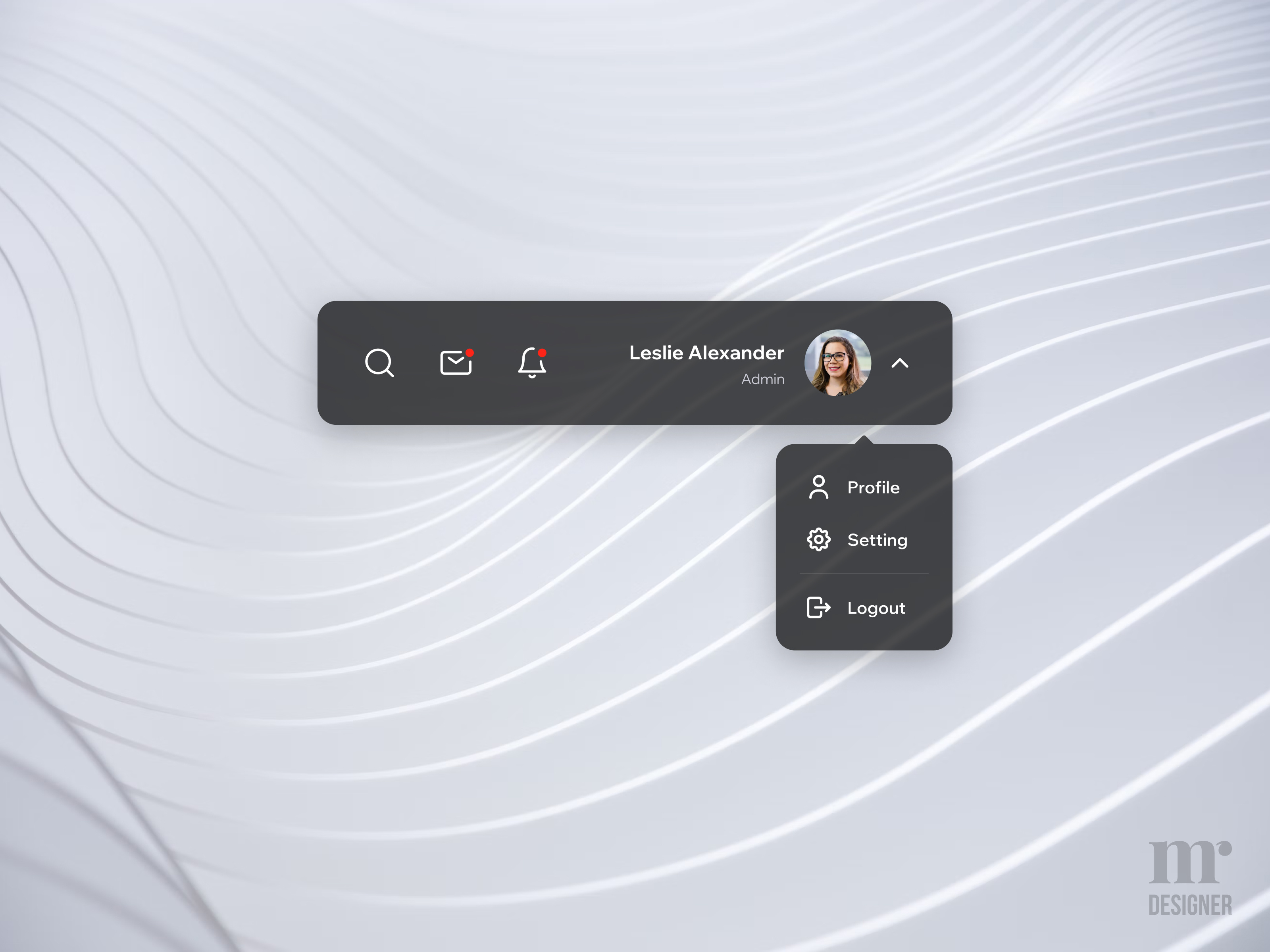 User Profile Dropdown - Daily UI 027 animation app branding challenge daily ui design dribbble drop down header illustration interaction design logo logout profile prototype setting ui user profile ux vector