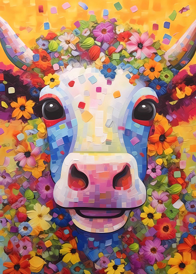Blossom Cow - Arte Txikia art artistic assemblage blossom cow decor playful season springtime vibrant vision wall art whimsical