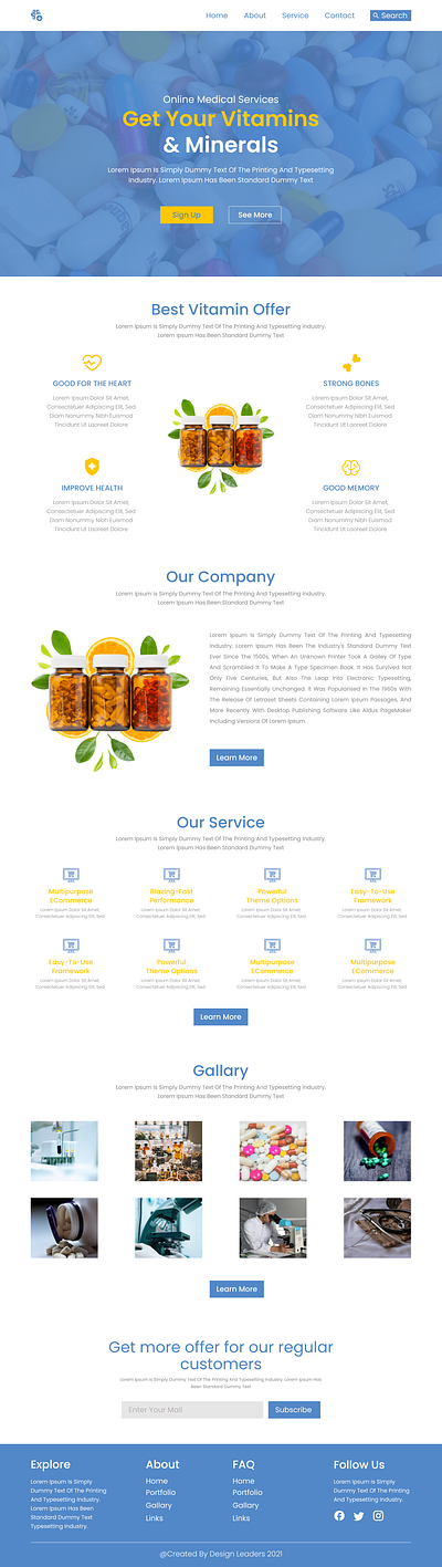 Vitamins & Minerals Website UI/ UX Design art style