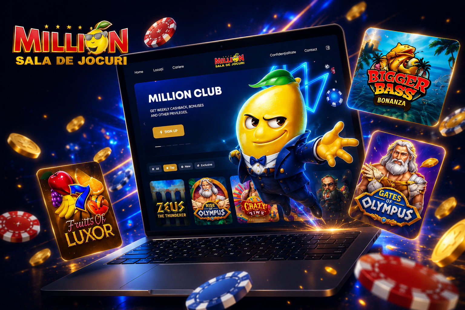 Casino: MILLION casino gambling game illustration juicyart lemon million romania sala de jocuri uiux web design