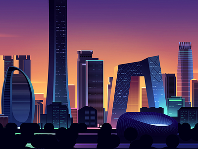 Good night Beijing architecture art city colourful expression futur illustration landscape light neon panorama retro