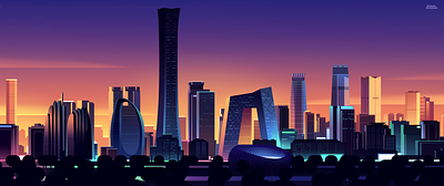 Good night Beijing architecture art city colourful expression futur illustration landscape light neon panorama retro
