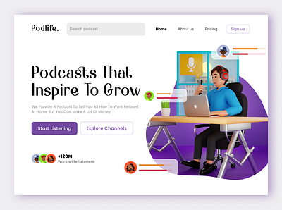 Podcasts SaaS Hero Section apps audio clean design ecommerce figma illustration inspiration interview landing page logo podcast radio saas spotify s startup steaming podcasts ui web design website