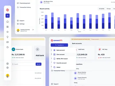 ConnectIPS redesign - Fintech bank banking cards dashboard finance fintech mobilebanking sidenav table ui