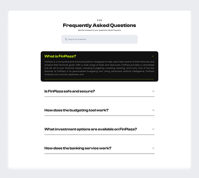 FinPlaza Frequently Asked Questions branding design finance finplaza fintech landingpage ui visual design wealth4us