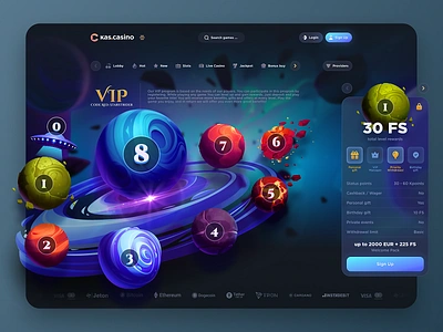 Kas.Casino - VIP Program 2d art art casino betting casino casino app galaxy gambling game interface game vip illustration logotype nft game planet slots space ui ui vip ux vip program web design