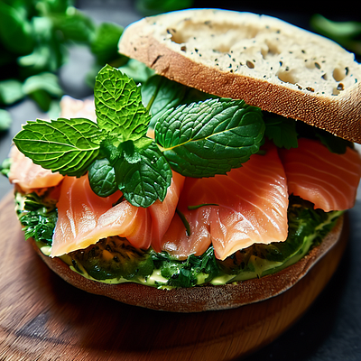 Sandwich with Salmon Bread and Herbs artist branding design food graphic design illustration