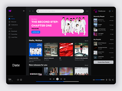 Wemsc - Music Streaming Desktop App (Dark Mode) blue daily ui desktop high fidelity minimal music streaming music streaming app streaming app ui ui design uiux