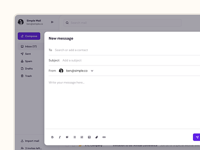 Compose Email - Simple UI compose design system email form grid inbox input message mockup product design rich text schedule send simple ui startup table ui ui kit ux writing