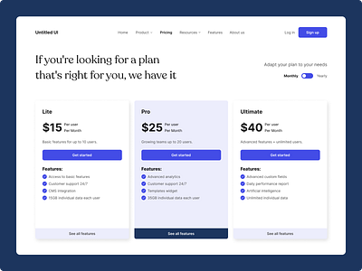 Pricing page UI design app branding design e commerce pricing product design saas subscription ui ux