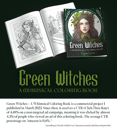 Green Witches Coloring Book ai artist book coloring page cover design graphic illustrative interior layout midjourney prompt engineer