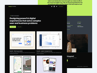 Minimalistic Dark Theme Portfolio design designinspiration graphicdesigner personalwebsite portfolio productdesigner templates ui userexperience userinterfacedesign uxuidesign webdesign