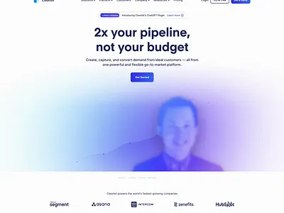 Homepage hero & animation design - Clearbit header homepage testimonials website
