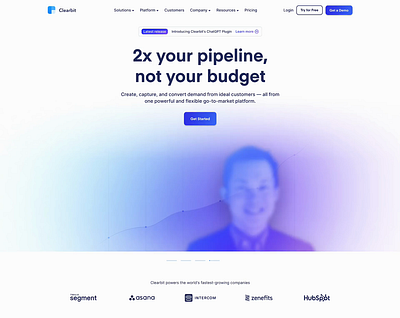 Homepage hero & animation design - Clearbit header homepage testimonials website