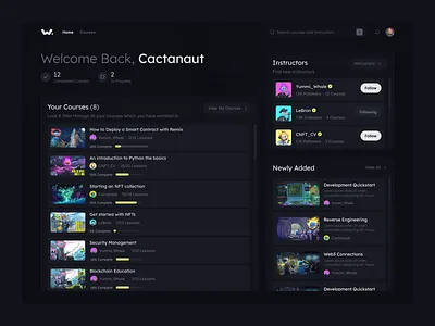 NFT Learning Dashboard brand course crypto nft ui