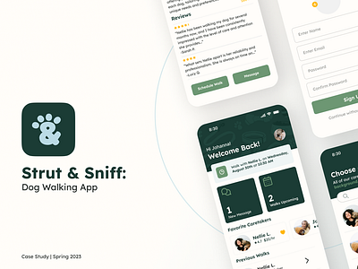 Strut & Sniff: Dog Walking App dog walking app mobile app product deisgn ui ui design uiux