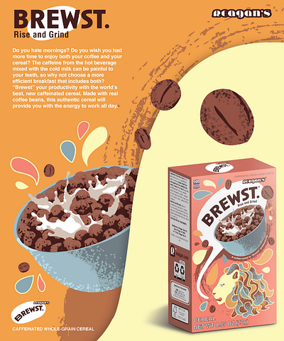 BREWST Cereal Packaging and Advertising advertising branding copywriting design graphic design illustration logo packaging poster typography