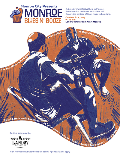 Monroe Blues N' Booze Music Festival advertising branding design graphic design illustration logo merchandising music festival poster printmaking typography