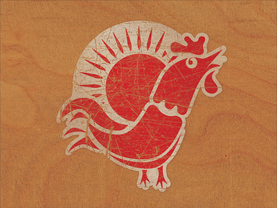 Stickin' Chicken badge branding chicken cock design gobble graphic design icon illustration logo one color red rooster sticker sunrise sunshine vector