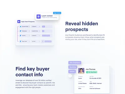 Capture page design - Clearbit data design features ip leads product reveal web design