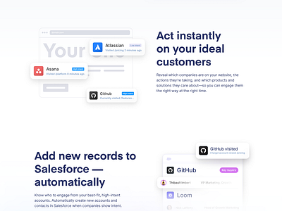 Growth tools page design - Clearbit features growth tools landing page web design