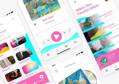 Bright Music App Exploration app bright cyan light music pink retro ui ui design ux ux design