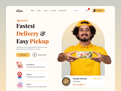 Food Delivery Landing Page Header bike food delivery cook design dine in restaurants fast food fastfood food food delivery food delivery website food landing page food restaurants jabel landing design landing page restaurants ui ux