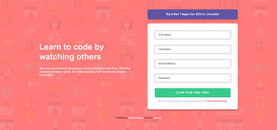 Intro component with signup form design html ui ux