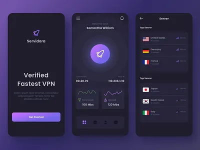 Servidora - VPN App Design appdesign darkmode mobile product design uidesigner uiux vpn