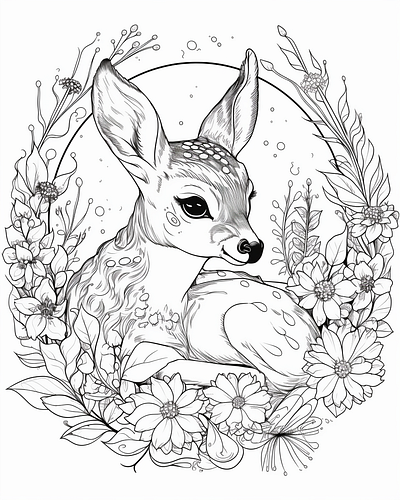 Cute Deer coloring page for adult easter banner