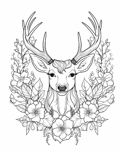 Cute Deer coloring page for adult easter banner