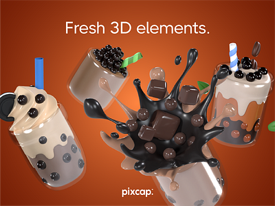 Pixcap's Bubble Tea 3D Elements Pack ui