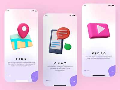 Dating Onboarding 3d dating app dating app branding dating app design dating app ideas dating app ui dating light theme dating onboarding dating theme hangout app light theme meet app onboarding purple ui thisuix