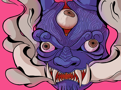Oni art bunin demon design eyes illustration japan mask oni smoke