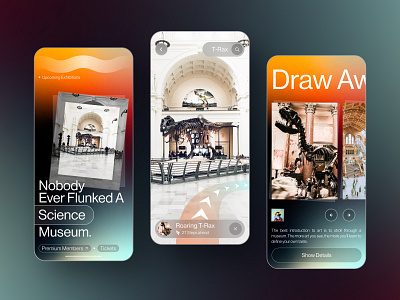 AR Marvel Museum Mobile App ai app apple augmented reality branding glassmorphism gradient ios map minimal mobile modern museum noice ticket ui ui design uiux design ux vr
