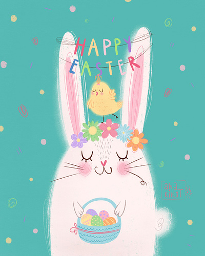Happy Easter Postcard art bunny card cartoon character characterdesign cute design digital drawing easter flower greeting card happy easter illustration kids painting postcard poster print