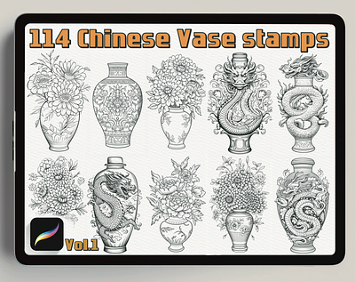 114 Chinese Vases Stamps: Embrace the Elegance of Traditional De 3d ancientgreece animation architecturalelements armorandweapons branding design digitalstamps graphic design historicalart illustration logo motion graphics procreatestamps tattoodesign ui