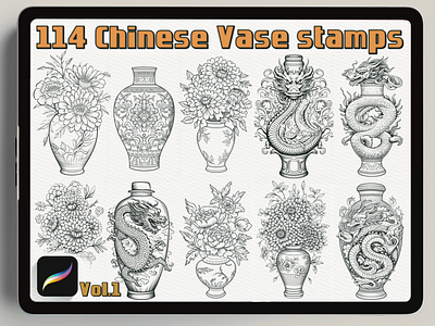 114 Chinese Vases Stamps: Embrace the Elegance of Traditional De 3d ancientgreece animation architecturalelements armorandweapons branding design digitalstamps graphic design historicalart illustration logo motion graphics procreatestamps tattoodesign ui