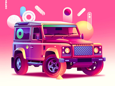 Defender ✨ car defender gradient illustration neon offroad onthe road pink travel