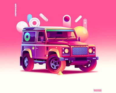 Defender ✨ car defender gradient illustration neon offroad onthe road pink travel