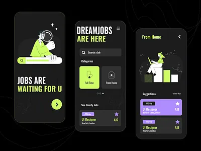 Job Searching App UI app app design career design find job find work hiring illustration job job board job finder job search ui uiux work