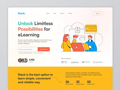 Online Learning Web Landing Page design education education landing education website header serction hero landing landing page learning learning landing learning website modern orange ui ui ui design ui ux web web landing page web ui yollow ui