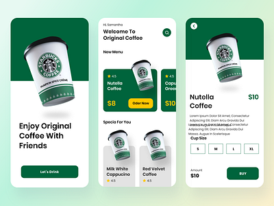 Bien - Coffee Shop App bean booking clean coffee delivery green mobile product design store ui uidesigner ux