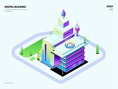 Digital building blockchain btc building crypto illustration isometric vector web3