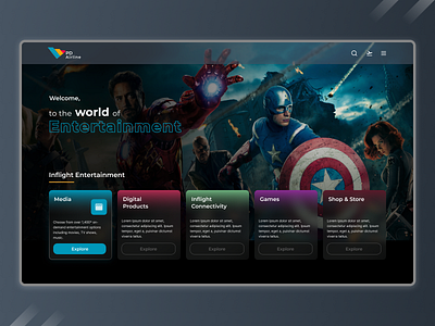 Airline Inflight Entertainment Screen airline airline screen dark mode digital entertainment landing page media ui design ui ux
