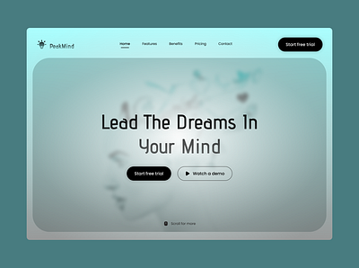 PeakMind Landing Page brain concetration dreaming dreams goals graphic design landing meditation mind minimalism peace ui web design