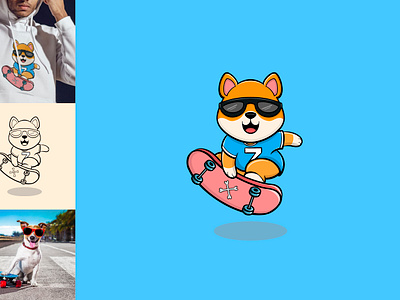 Skateboard DOGE blueshirt dog with glasses doge dogecoin doglogo dogwithskateboard funnylogo funnymascot gang gangdog glasses hoodie logo mascot mascotlogo shiba skateboard skateboarddog skateboardlogo sport dog