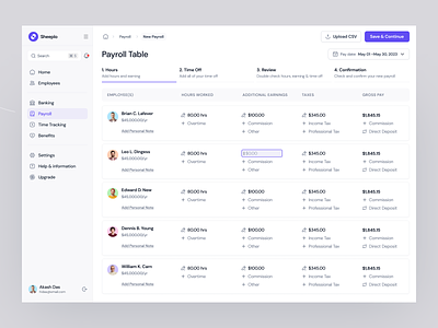 Run New Payroll - Payroll Table attendance compliance employeemanagement expenses fintech management minimal payroll productdesign saas salarymanagement start payroll timemanagement timesheet tracking ui design we