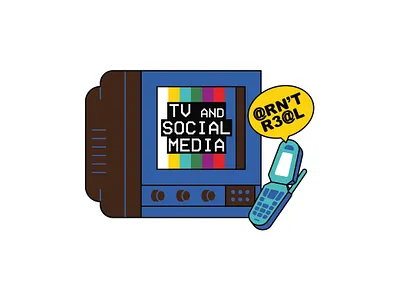 TV & Social Media Aren't Real 80s 90s badge communication phone reality retro social social media television test tv